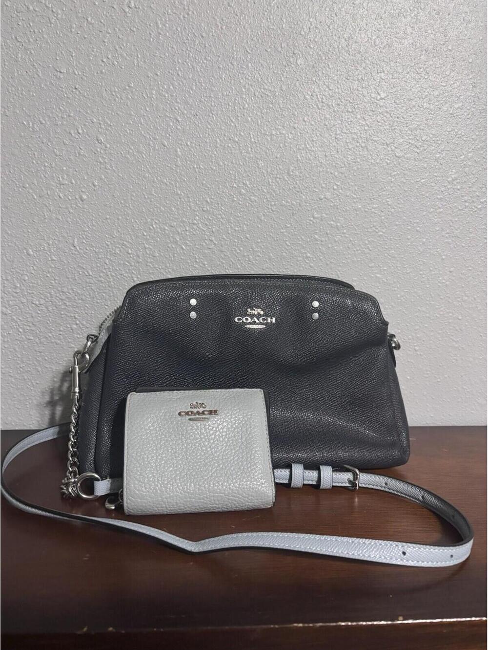 Coach Blue Two Toned Purse And Wallet